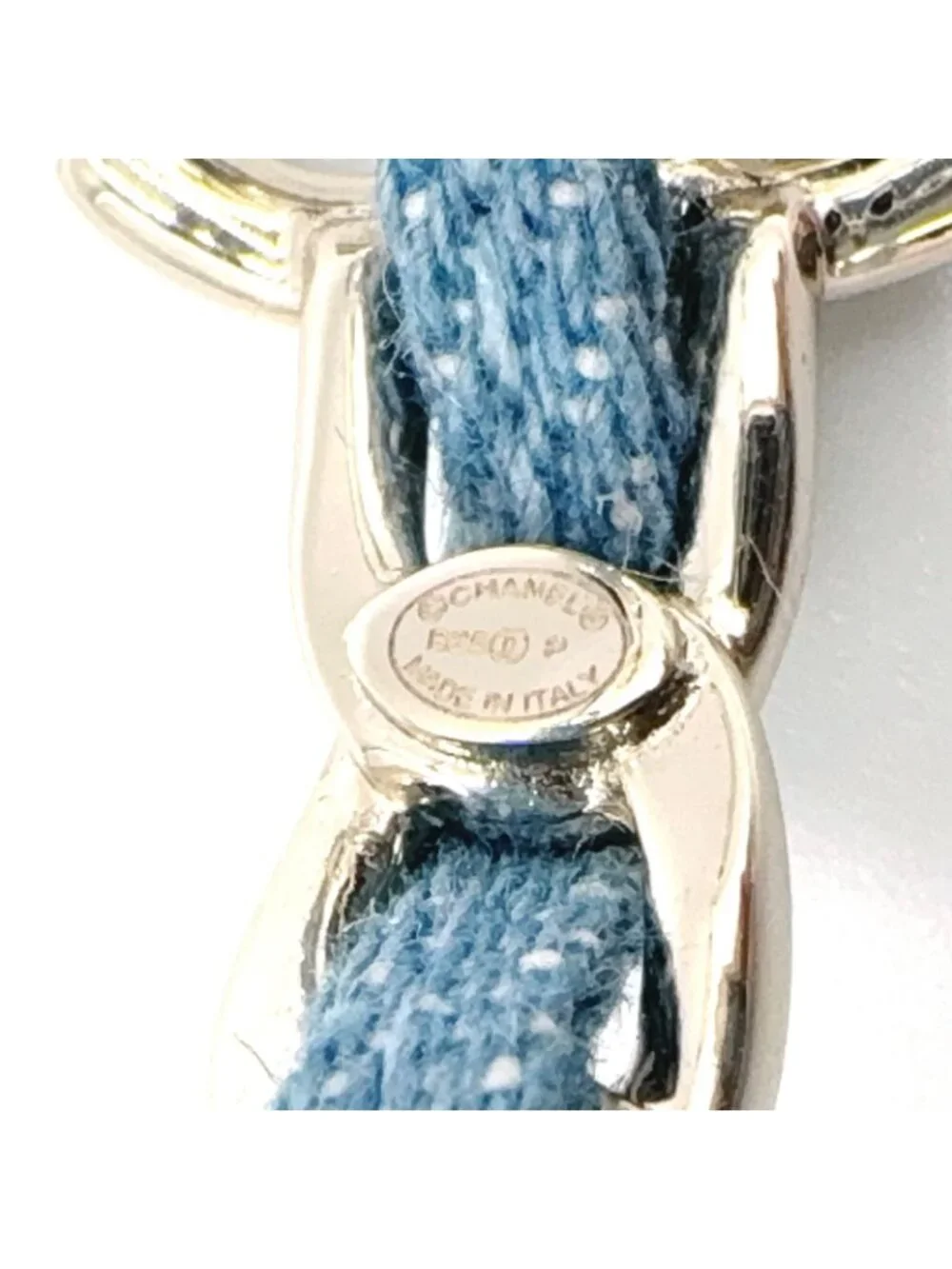 Chanel CC Logo Hoop Metal Denim Silver Blue Earrings